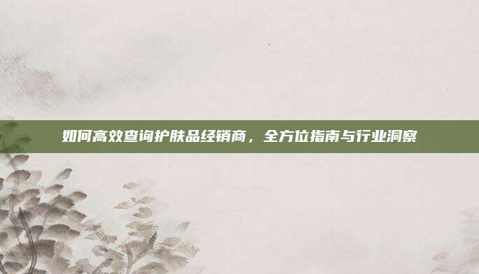 如何高效查询护肤品经销商，全方位指南与行业洞察