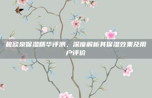碧欧泉保湿精华评测,深度解析其保湿效果及用户评价